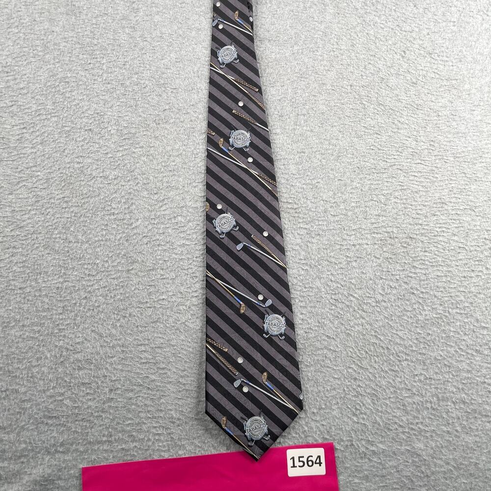 Tabasco Golf Club Print Gray Striped Necktie Hot Sauce Tie